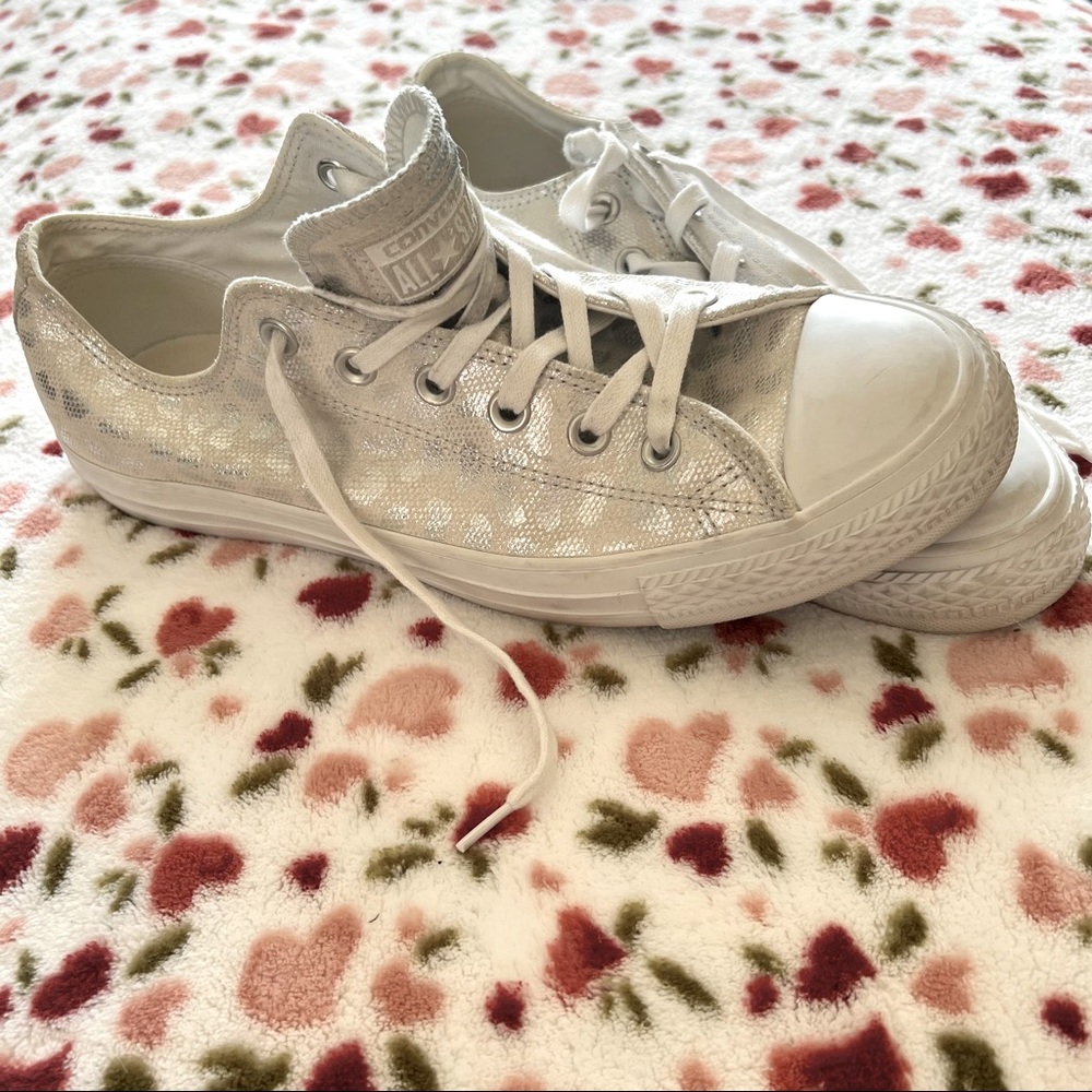 White/Silver Leopard Converse